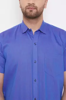 Blue woven blended cotton shirt & mundu