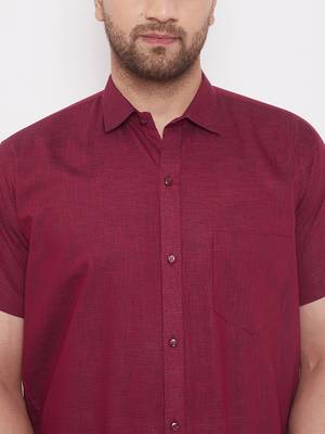 Maroon woven blended cotton shirt & mundu 5