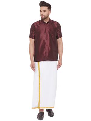 Copper woven silk blend shirt & mundu 1