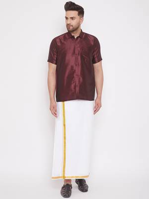 Copper woven silk blend shirt & mundu 2