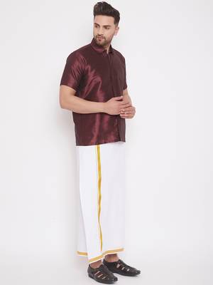 Copper woven silk blend shirt & mundu 3