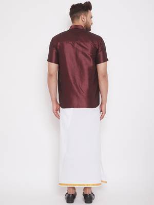 Copper woven silk blend shirt & mundu 4