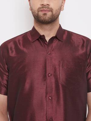 Copper woven silk blend shirt & mundu 5