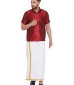 Maroon woven silk blend shirt & mundu