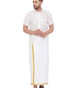 White woven silk blend shirt & mundu