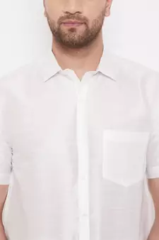 White woven silk blend shirt & mundu