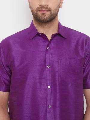 Purple woven silk blend shirt & mundu 5