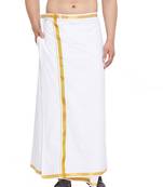 White And Gold Dhoti / Mundu / Vesty
