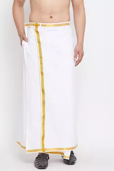 White And Gold Dhoti / Mundu / Vesty