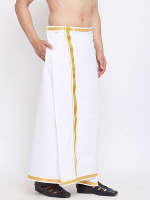 White And Gold Dhoti / Mundu / Vesty 3