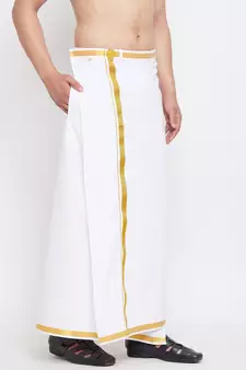 White And Gold Dhoti / Mundu / Vesty