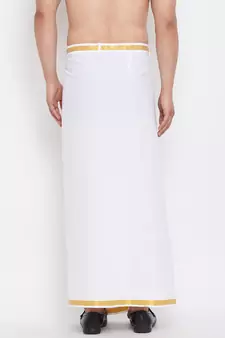 White And Gold Dhoti / Mundu / Vesty