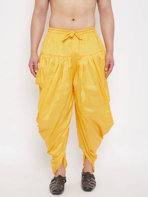 Yellow Plain Silk Blend Dhotis 2
