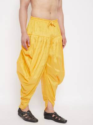 Yellow Plain Silk Blend Dhotis 3