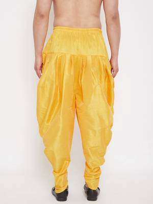 Yellow Plain Silk Blend Dhotis 4