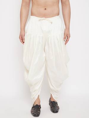 Cream Plain Silk Blend Dhotis 2