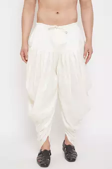 Cream Plain Silk Blend Dhotis