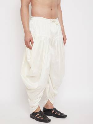 Cream Plain Silk Blend Dhotis 3