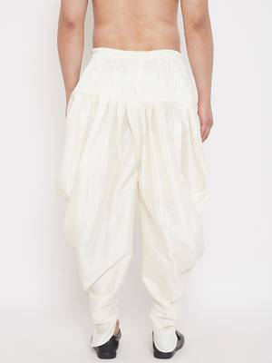 Cream Plain Silk Blend Dhotis 4