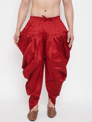 Maroon Plain Silk Blend Dhotis 2