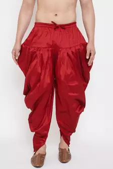 Maroon Plain Silk Blend Dhotis