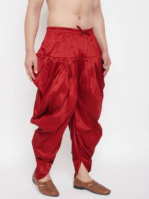Maroon Plain Silk Blend Dhotis 3