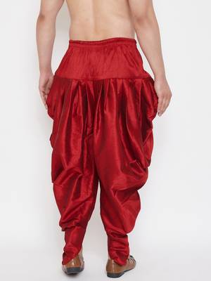 Maroon Plain Silk Blend Dhotis 4