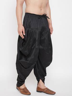 Black Plain Silk Blend Dhotis 3