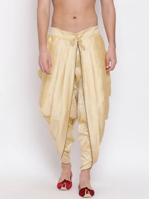 Gold Silk Blend Plain Dhoti 2