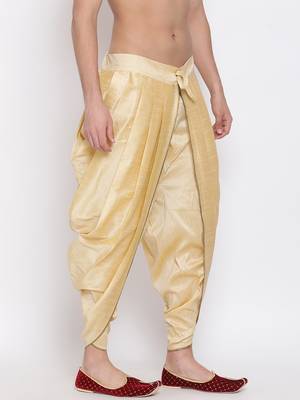 Gold Silk Blend Plain Dhoti 3
