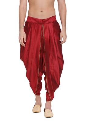 Maroon Silk-Blend Plain Dhoti  1