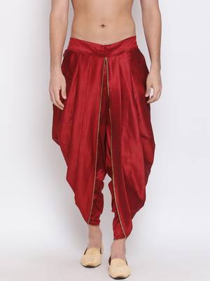 Maroon Silk-Blend Plain Dhoti  2
