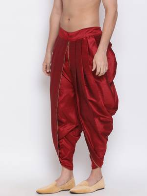 Maroon Silk-Blend Plain Dhoti  3