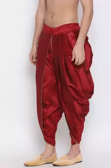 Maroon Silk-Blend Plain Dhoti 
