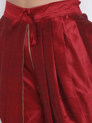 Maroon Silk-Blend Plain Dhoti  4