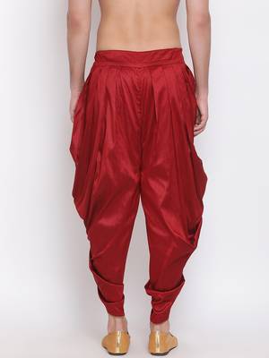 Maroon Silk-Blend Plain Dhoti  5