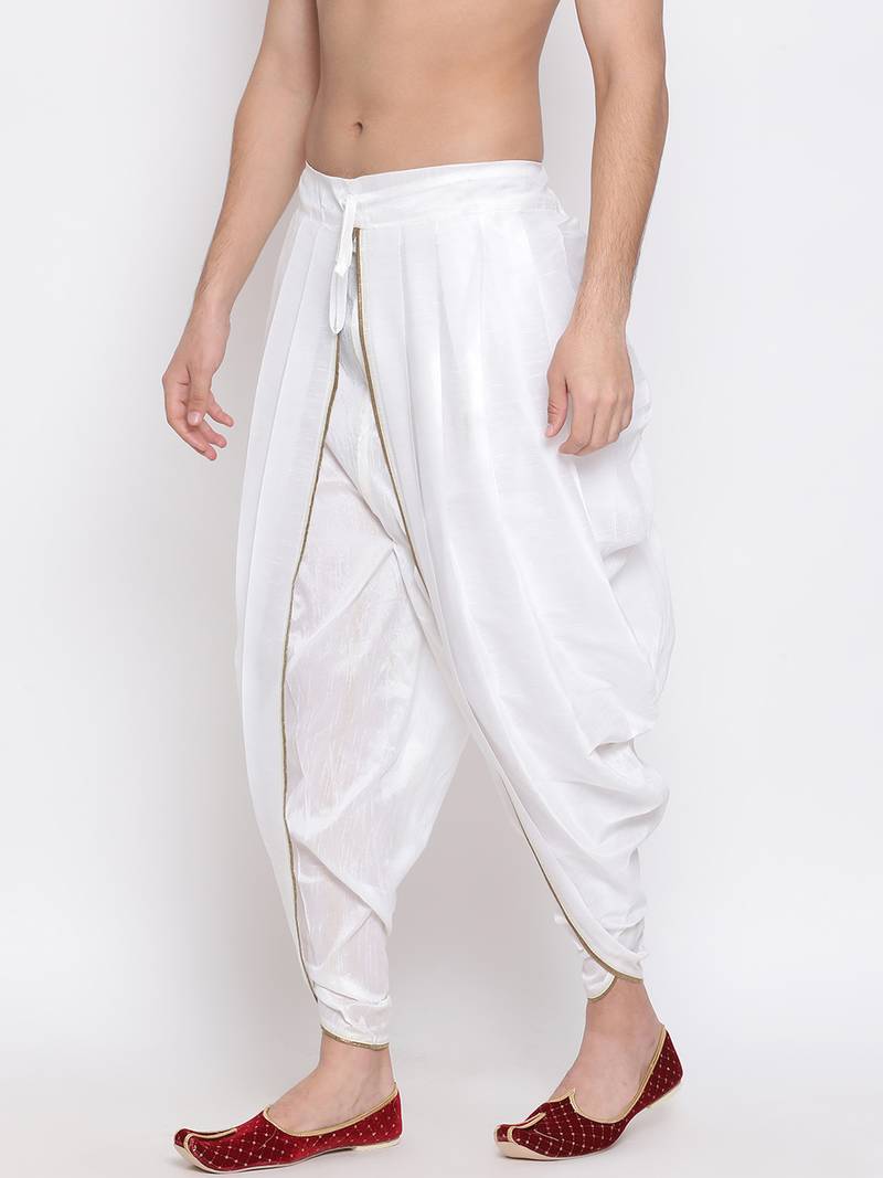 Men'S White Silk Blend Dhoti