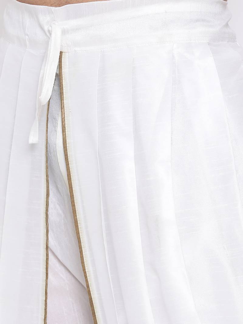 Men'S White Silk Blend Dhoti