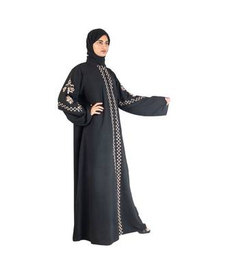 Black Embroidered Chiffon Eid Abaya 3