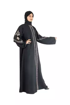 Black Embroidered Chiffon Eid Abaya