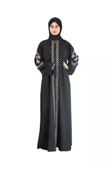 Black Embroidered Chiffon Eid Abaya