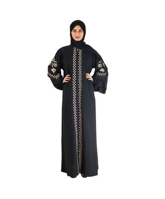 Black Embroidered Chiffon Eid Abaya 5