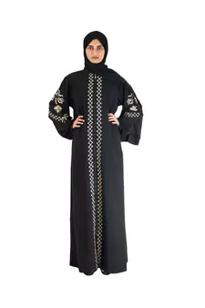 Black Embroidered Chiffon Eid Abaya