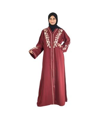 Maroon embroidered chiffon abaya 1