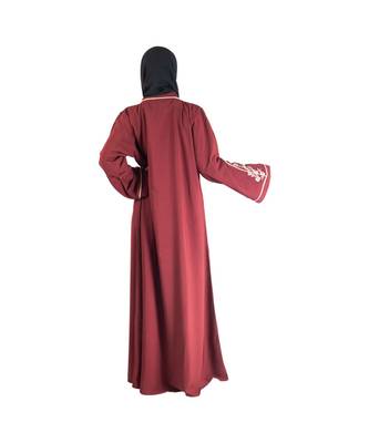 Maroon embroidered chiffon abaya 2