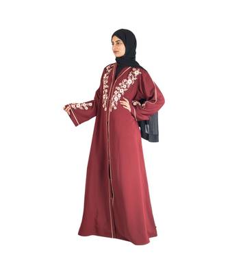 Maroon embroidered chiffon abaya 3