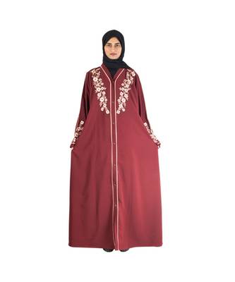 Maroon embroidered chiffon abaya 5