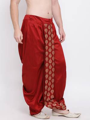 Maroon Plain Silk Blend Dhotis 3