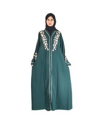 Green embroidered chiffon abaya 1