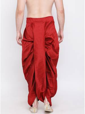 Maroon Plain Silk Blend Dhotis 5